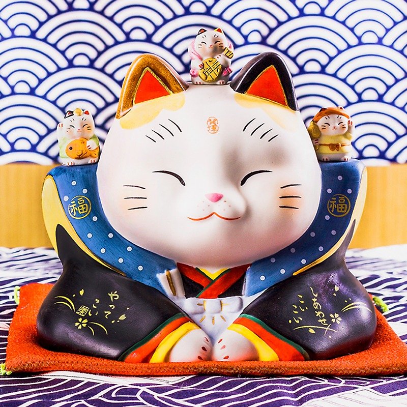 [Christmas gift] Japan Pharmacist kiln seven blessed god of wealth cat medium handmade ceramic ornaments birthday opening move wedding gift - ของวางตกแต่ง - ดินเผา 