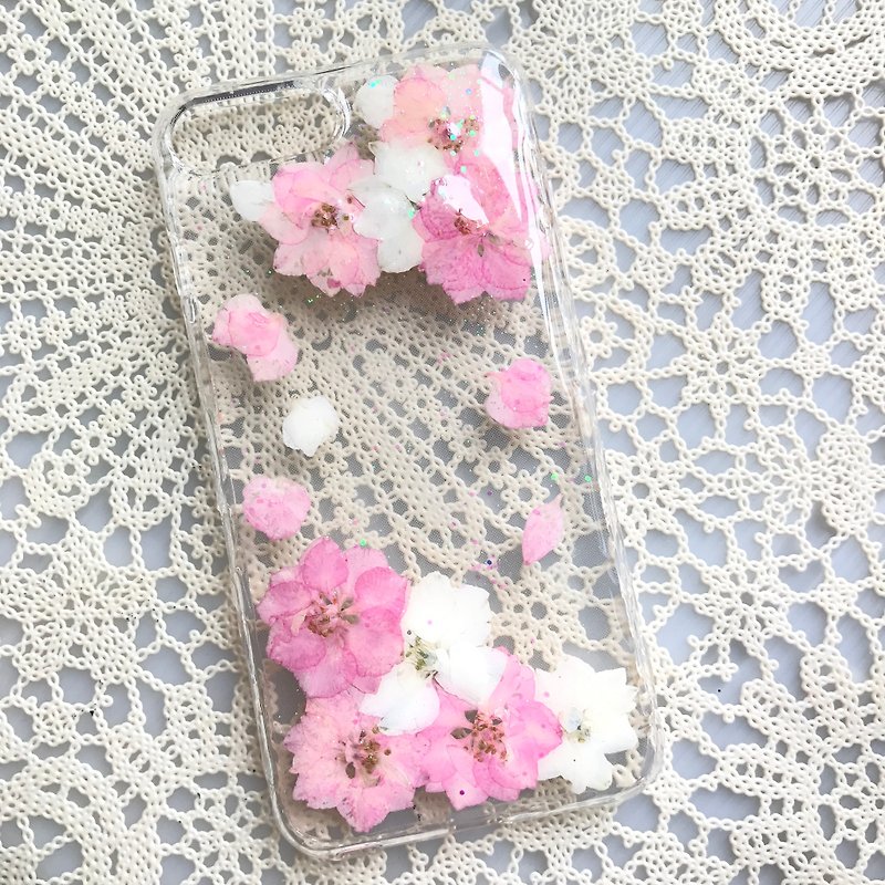 iPhone 7 ケース 本物のお花使用 スマホケース ピンク 押し花 001 - スマホケース - 寄せ植え・花 ピンク