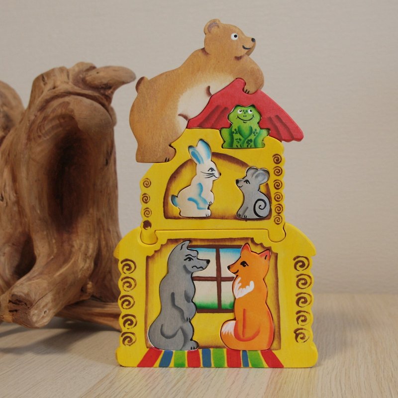Toddler Wooden 3D Puzzle Animal House Gift For Kid, Hero of tale, education toy - ของเล่นเด็ก - ไม้ สีเหลือง