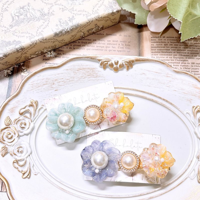 Three-dimensional flower-shaped dried flower hairpin duckbill clip - เครื่องประดับผม - พืช/ดอกไม้ หลากหลายสี