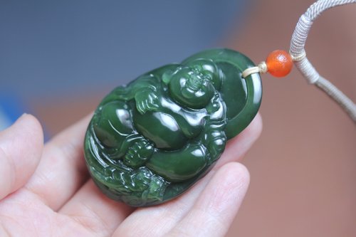 翠玉兒原創珠寶 【彌勒佛】天然和田玉吊墜/大肚佛項鏈/笑口常開玉石掛件/手工