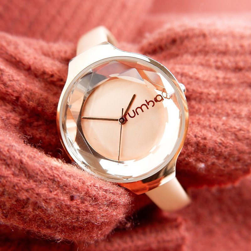 rumba time RU28515 紐約品牌 切割鏡面 真皮手錶 膚x玫瑰金 30mm - 女裝錶 - 其他金屬 粉紅色