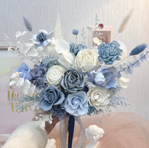 魚花島花藝/香氛工作室 【婚禮捧花】海洋白沙永生捧花 乾燥花 情人節 Yuflorist