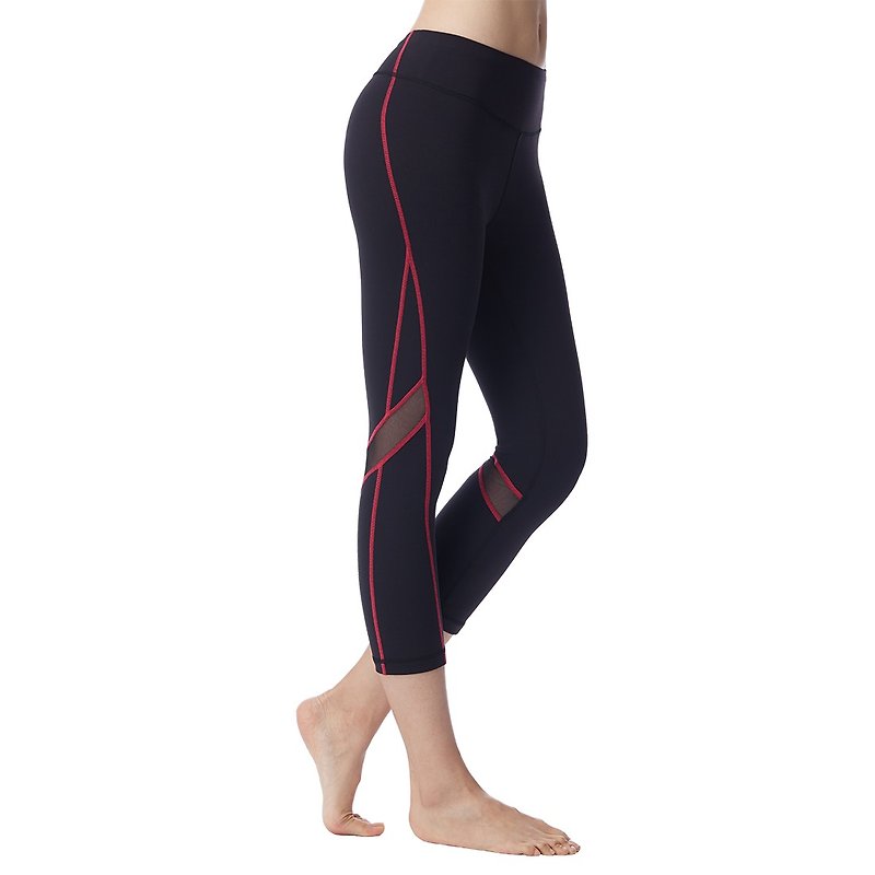 [MACACA] Hip Bone Fixation Flow Cropped Pants-AUE6411 Black / Pink - Women's Yoga Apparel - Nylon Black