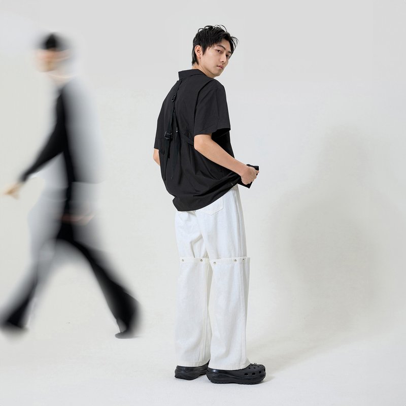 可拆式壓釦牛仔褲 - 男長褲/休閒褲 - 棉．麻 白色