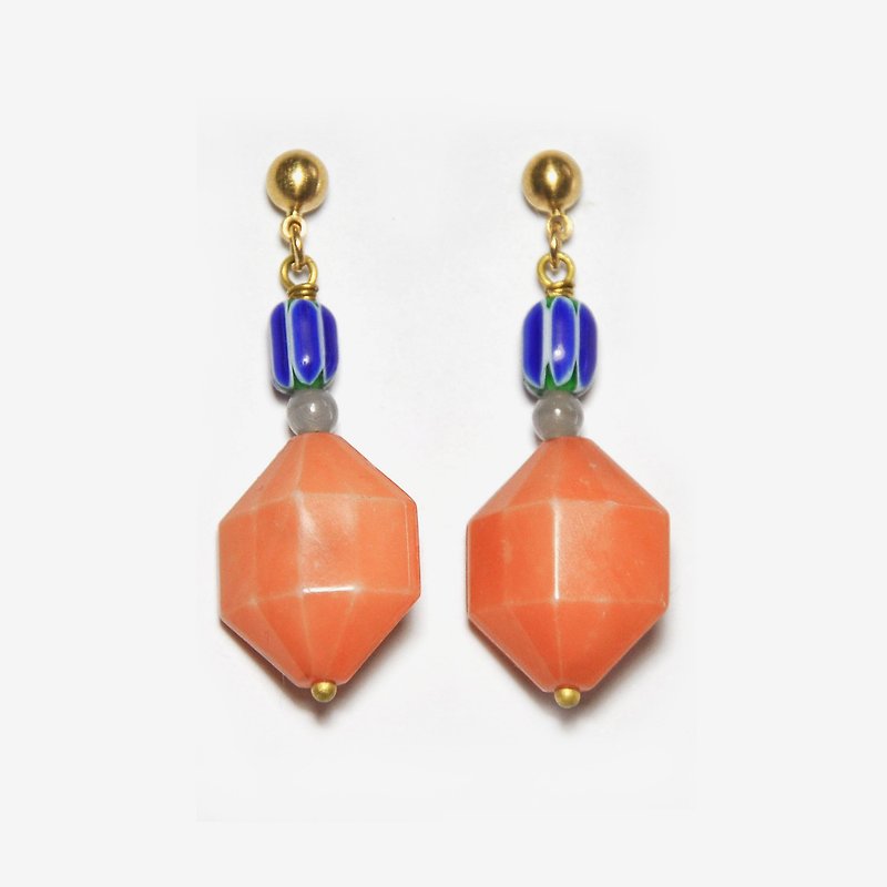 Vintage Orange Coral Faceted Perfume Bottle Earrings, Post Earrings, Clip On Earrings - ต่างหู - โลหะ สีส้ม