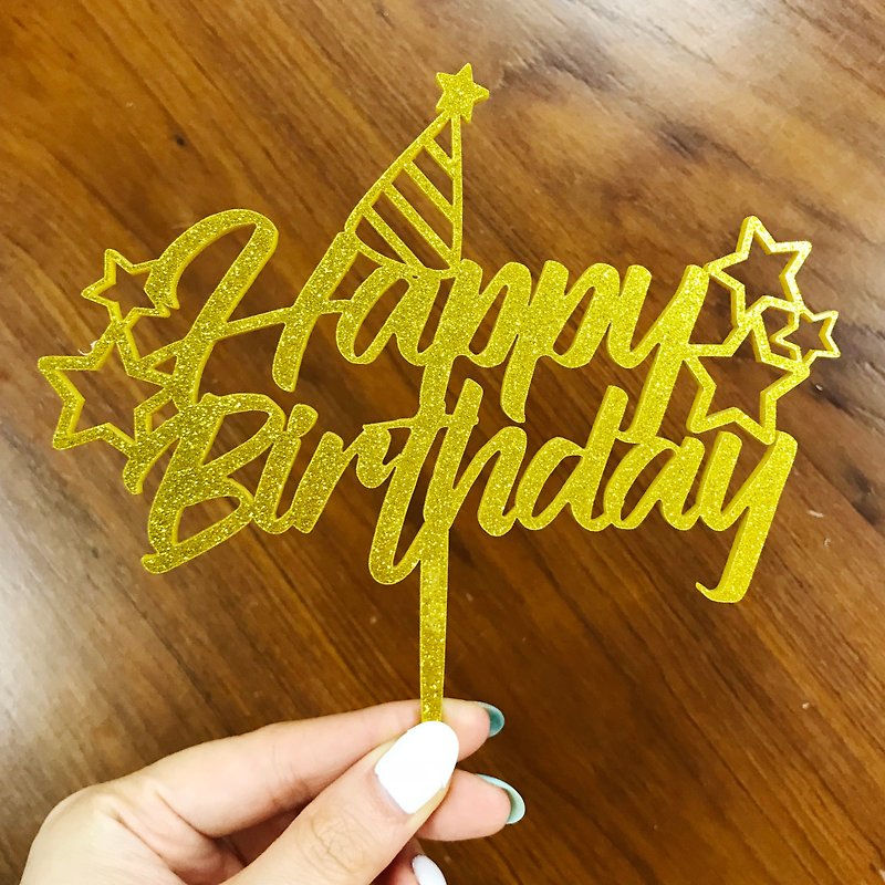 Cake Topper Decorative Birthday props Anniversary Glitter Gold - Cards & Postcards - Acrylic Gold