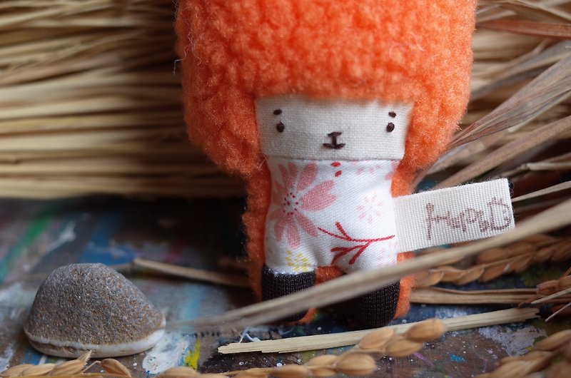Doll Bunny - Orange Hair - 190 Pink Big Flower - Keychains - Cotton & Hemp Orange