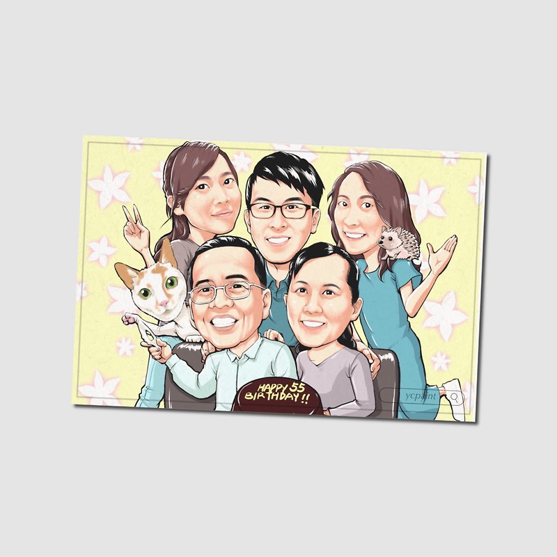 Q version of comic portrait painting/like face painting/wedding gift/couple/family portrait/group photo/electronic file - Customized Portraits - Other Materials Orange