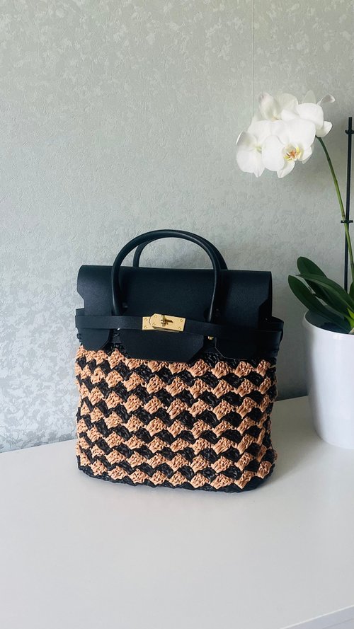 N.Shu handmade Black bag Bag handbag Bag handmade Crochet bag Bagshopper Totes bag Coolbag