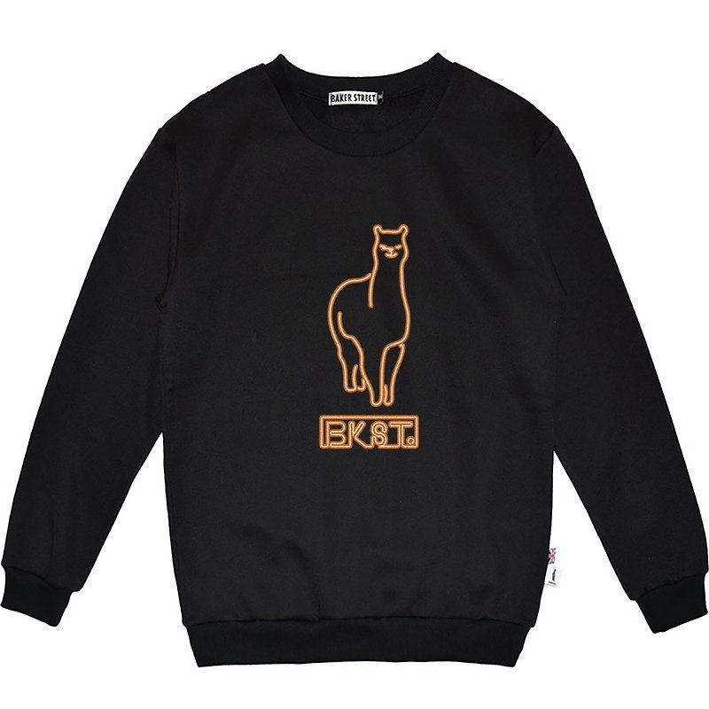 British Fashion Brand -Baker Street- Neon Alpaca Printed Sweatshirt - เสื้อฮู้ด - ผ้าฝ้าย/ผ้าลินิน สีดำ