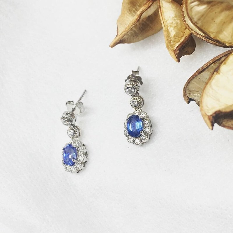 Stone Natural Gemstone Sterling Silver Earrings - ต่างหู - เงิน สีน้ำเงิน