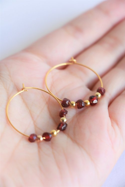Vermeer Jewellery 天然水晶 石榴石碎石耳環 天然石手工耳環 水晶鍍金耳環 輕珠寶耳環