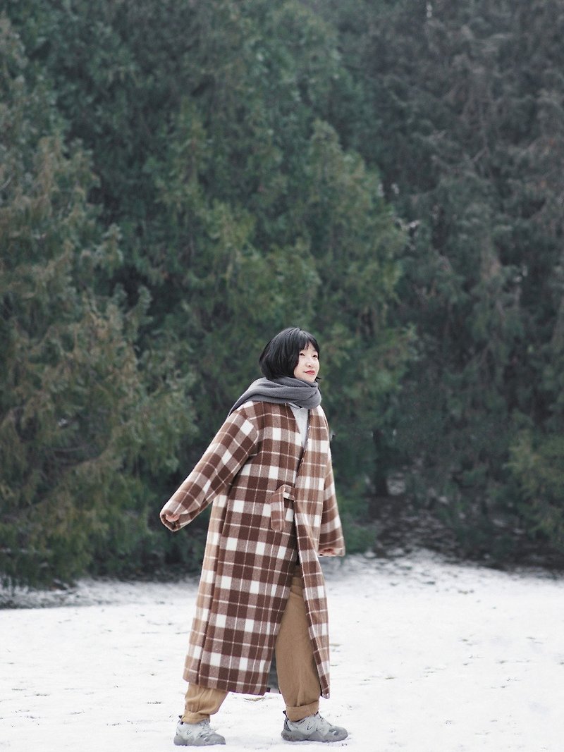 Japanese vintage Maillard wool long coat - เสื้อสูท/เสื้อคลุมยาว - วัสดุอื่นๆ สีนำ้ตาล