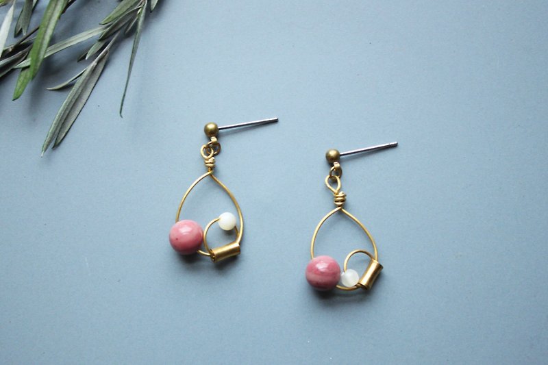 Feather - earring  clip-on earring - Earrings & Clip-ons - Copper & Brass Pink