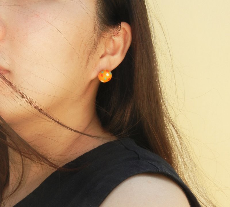 *coucoubird*Cuckoo's egg-orange/anti-allergic ear acupuncture - Earrings & Clip-ons - Pottery Orange