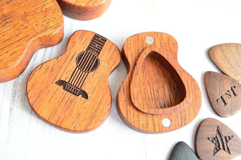 Box for guitar picks, personalized gift for guitar player, acoustic guitar box - Guitar Accessories - Wood Multicolor