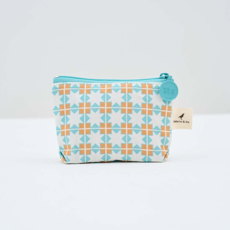 Small things zipper bag/old tiles/orange hydrangea - กระเป๋าใส่เหรียญ - ผ้าฝ้าย/ผ้าลินิน สีส้ม