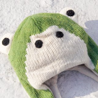 Christmas gift hand-knitted pure wool scarf/knitted scarf/animal-shaped scarf/inner brushed hand-knitted scarf-frog, animal gloves, scarf, hat, three-in-one design