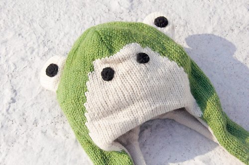 omhandmade 聖誕禮物 手織純羊毛圍巾 / 針織圍巾 / 動物造型圍巾 / 內刷毛手織圍巾 -青蛙動物 手套 圍巾 毛帽 三合一設計