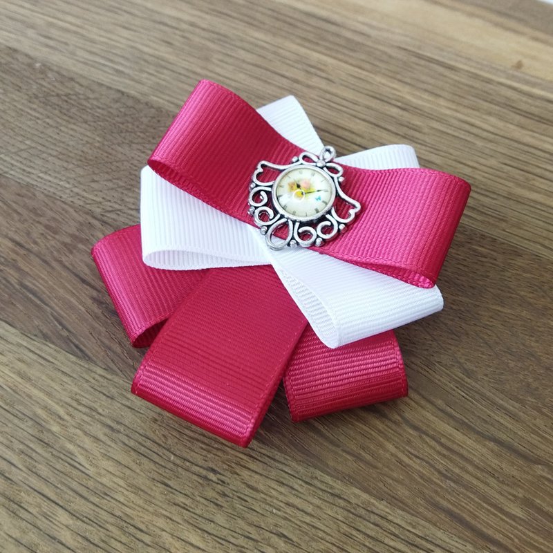 女士領結。 紅白領蝴蝶結胸針。 帶水晶的紅色領結別針。 - 胸針 - 聚酯纖維 藍色