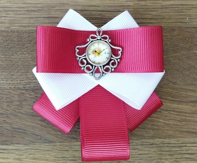 Neck bow for women Red white collar bow brooch Red bow tie p