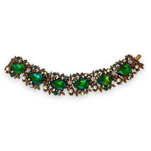Elena Michel Vintage Vintage Bracelet Art by Arthur Pepper Sold AS IS green crystals signed USA 1960s