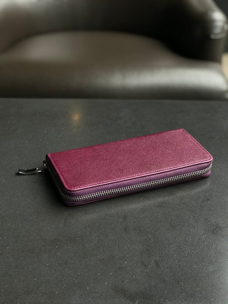 Plato waxy cross grain cowhide violet can be customized branding - Wallets - Genuine Leather Purple