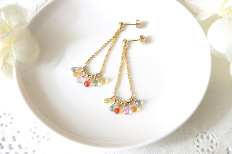 Color corundum earrings can be changed to clip-on rainbow, extremely transparent and flawless~ the raindrops are brisk - Earrings & Clip-ons - Gemstone Multicolor