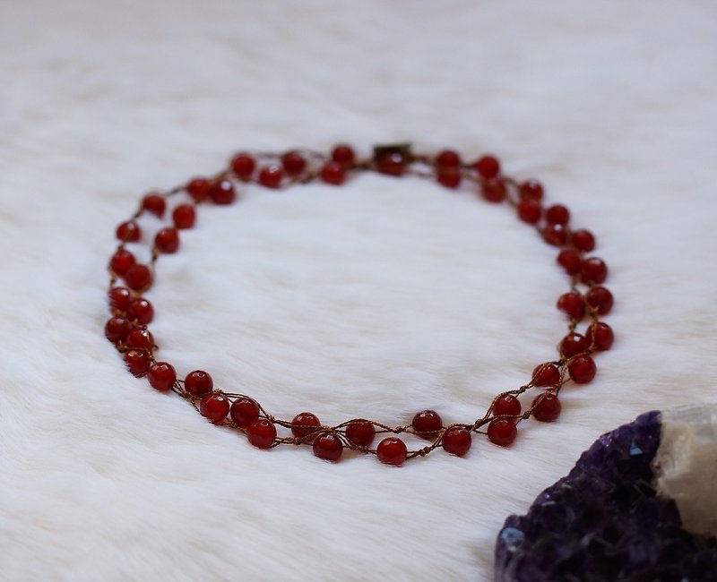 Hand crocheted multi function semi precious stone necklaces - สร้อยคอ - เครื่องประดับพลอย สีแดง