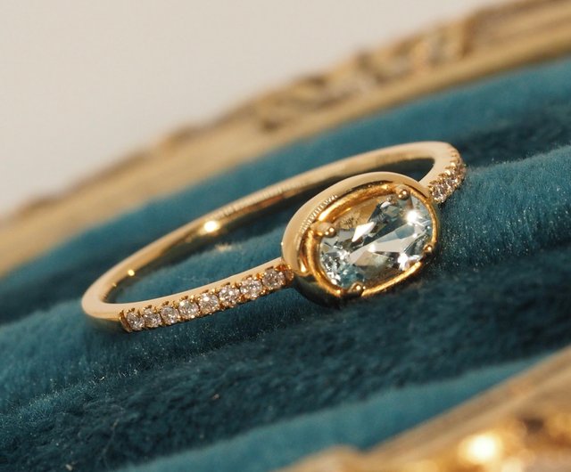 リング 18金 ダイヤモンド 指輪 アクアマリン オーバル k18 ゴールド ピンキーリング 大粒 ピンクゴールドk18 18k 華奢 3月 ホワイトデー アクアマリン 2.82ct リング 10号 PT900⁄K18YG イエローゴールド 18金