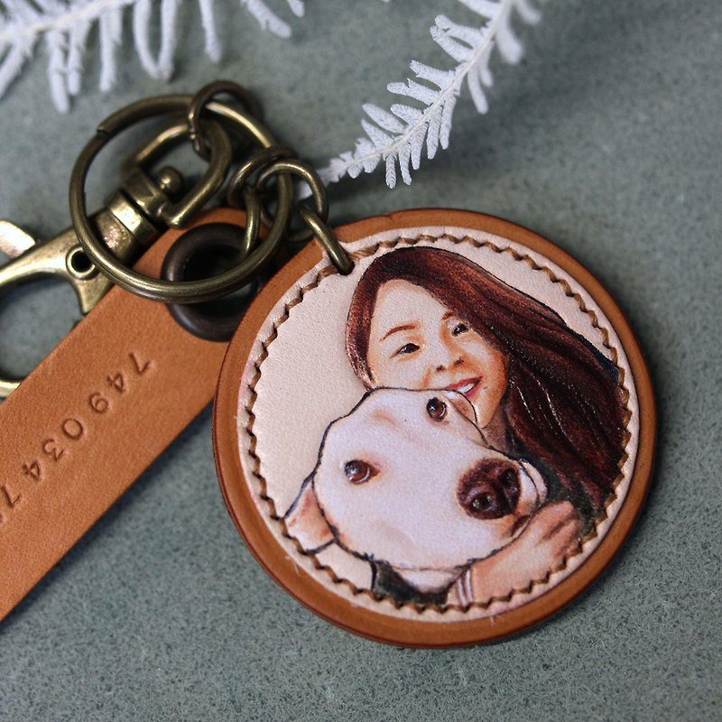 Customized Character Outline Area/Chip Easy Card Key Ring/Customized English Name/Color-like Painting - Keychains - Genuine Leather Multicolor