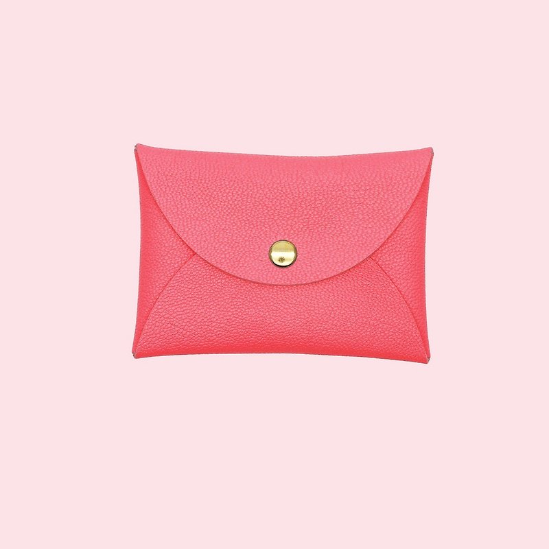 Customized gift genuine leather macaron Peach card holder/purse/card holder/card cas - Card Holders & Cases - Genuine Leather Pink