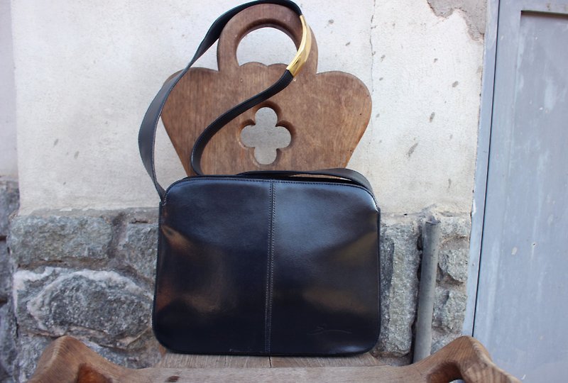 B143 [Vintage bag] (Italian standard) SUMATI dark blue shoulder bag (Made in Italy) - กระเป๋าแมสเซนเจอร์ - หนังแท้ สีน้ำเงิน