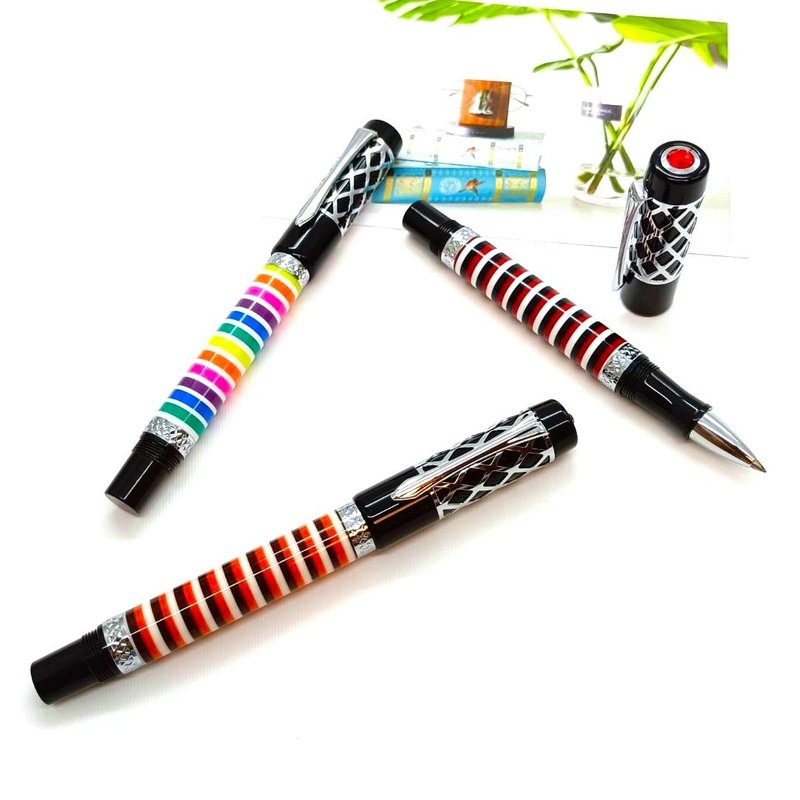 Bright Acrylic resin Swarovski crystal rotating threaded cap steel ball pen Tiger Crane - ไส้ปากกาโรลเลอร์บอล - วัสดุอื่นๆ 