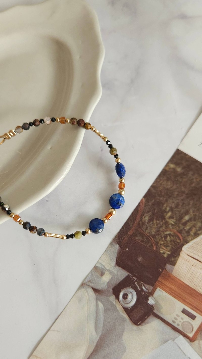 Lapis Lazuli Earth Color Natural Stone Bracelet 14kgf|Texture|Elegance|Commuting|Daily Wear - สร้อยข้อมือ - เครื่องประดับพลอย หลากหลายสี