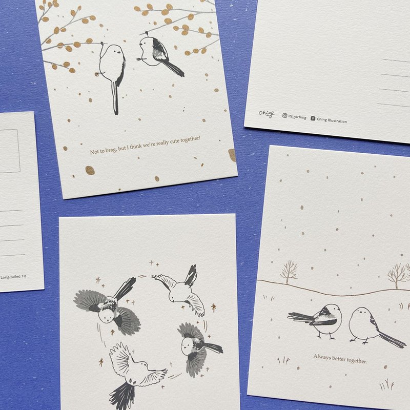 Perforated postcard Risograph | Long-tailed tit Simaru 1 set of 3 types - การ์ด/โปสการ์ด - กระดาษ 