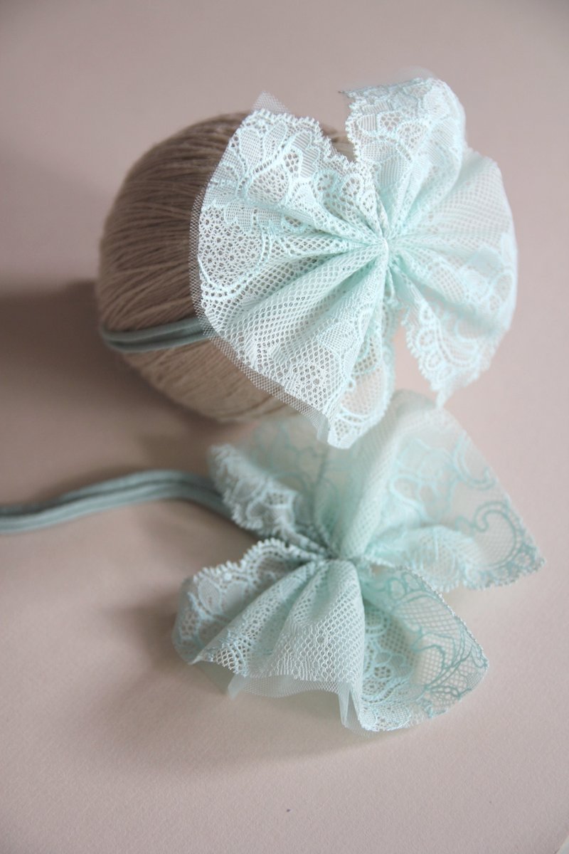 嬰兒頭帶 寶寶頭帶 嬰兒頭飾 頭飾 彌月禮物 彌月頭飾 百日宴頭飾 - 嬰兒帽子/髮帶 - 棉．麻 藍色