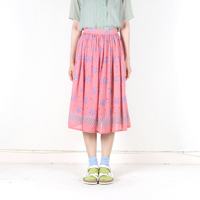 [An old egg plant] Sakura hydrangea vintage dress - Skirts - Polyester Pink