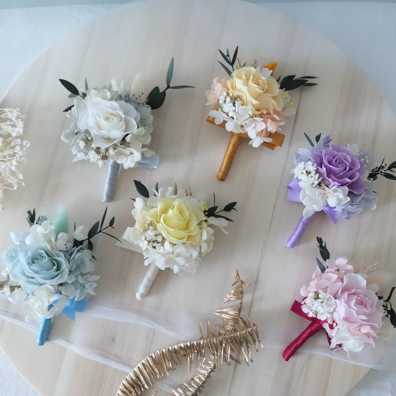 [Gentle color eternal rose corsage] Groom’s corsage/groomsman’s corsage/bridal person’s corsage, total 6 colors - เข็มกลัด - พืช/ดอกไม้ สึชมพู