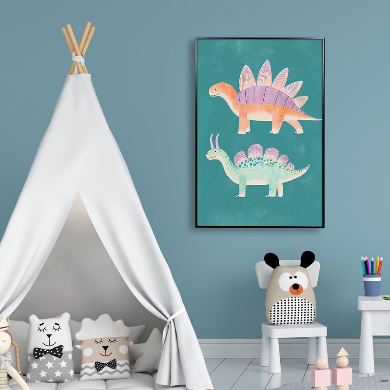 Little Dinosaur - Children's style kindergarten hanging paintings, black and white framed, frameless paintings are available in various sizes. - Posters - Other Materials 