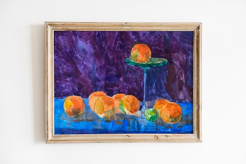 ArtLizzi 橘子 靜物 水果畫 食物藝術品 水彩畫 牆藝術