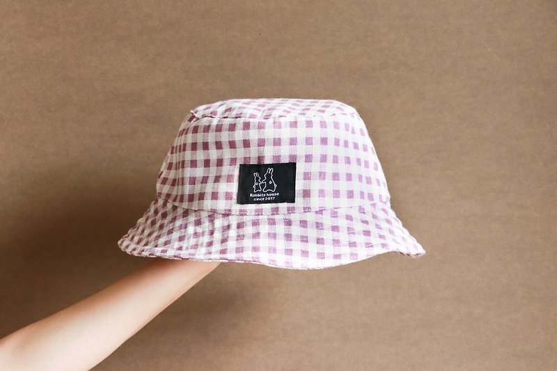 Cute wind pink small lattice fisherman hat - Hats & Caps - Cotton & Hemp Pink