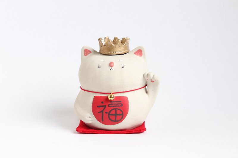 招き猫の王様一輪挿し　左手【受注生産】 - 置物 - 陶器 レッド