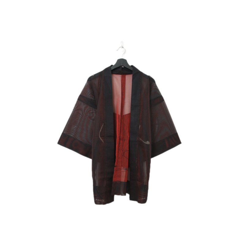 Back to Green-日本透膚羽織 緞光紅紗 楓 tf-32/vintage kimono - 女大衣/外套 - 絲．絹 