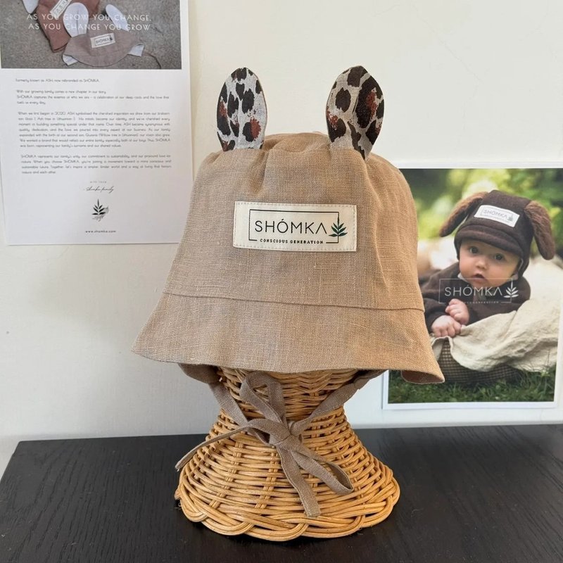 SHÓMKA 小熊漁夫帽 BEAR HAT 54cm - 男/女童裝 - 亞麻 卡其色