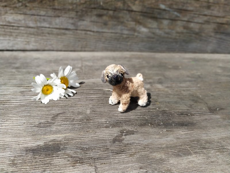 Miniature Knitted Collectible Figure of Plush Puppy Amigurumi Cute Toy - ตุ๊กตา - ขนแกะ สีกากี