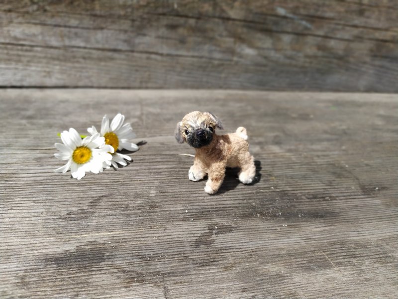 Miniature Knitted Collectible Figure of Plush Puppy Amigurumi Cute Toy - Stuffed Dolls & Figurines - Wool Khaki