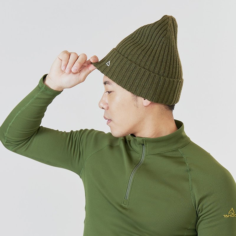 Wiyaka Wool Blend Knit Thermal Beanie Army Green - หมวก - ขนแกะ สีเขียว