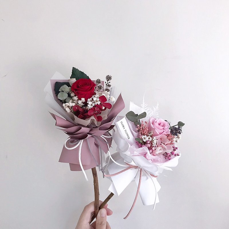 Flora Flower永生單支玫瑰-紅粉小玫瑰(2款) - 乾花/永生花 - 植物．花 粉紅色
